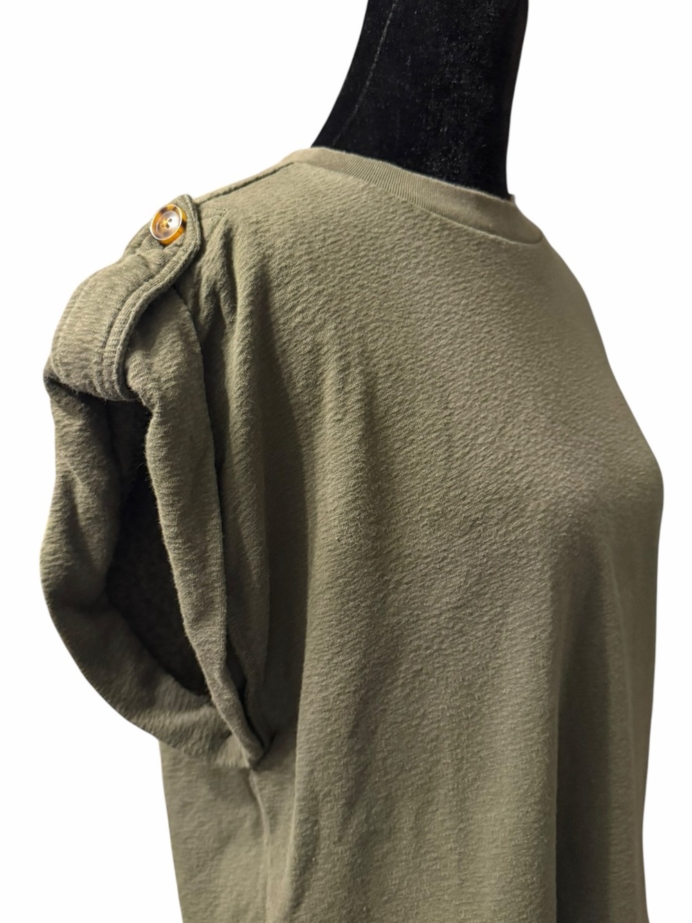 Scotch & Soda XS Olive Green Pleated Cap Sleeve Sweatshirt Boxy Crop